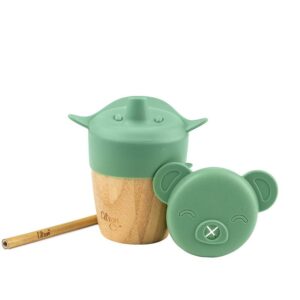 Tasse en bambou avec 2 couvercles en silicone- Vert pastel2 Citron