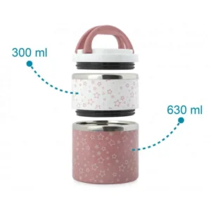 Thermos alimentaire 2 niveaux 930ml Rose-Kiokids