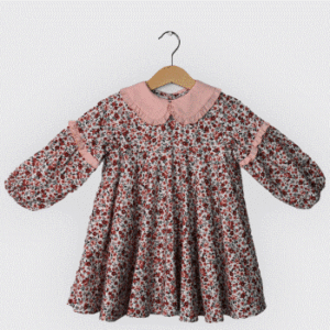 Robe col claudine large à volant en tissu imprimé 100% coton-Noory